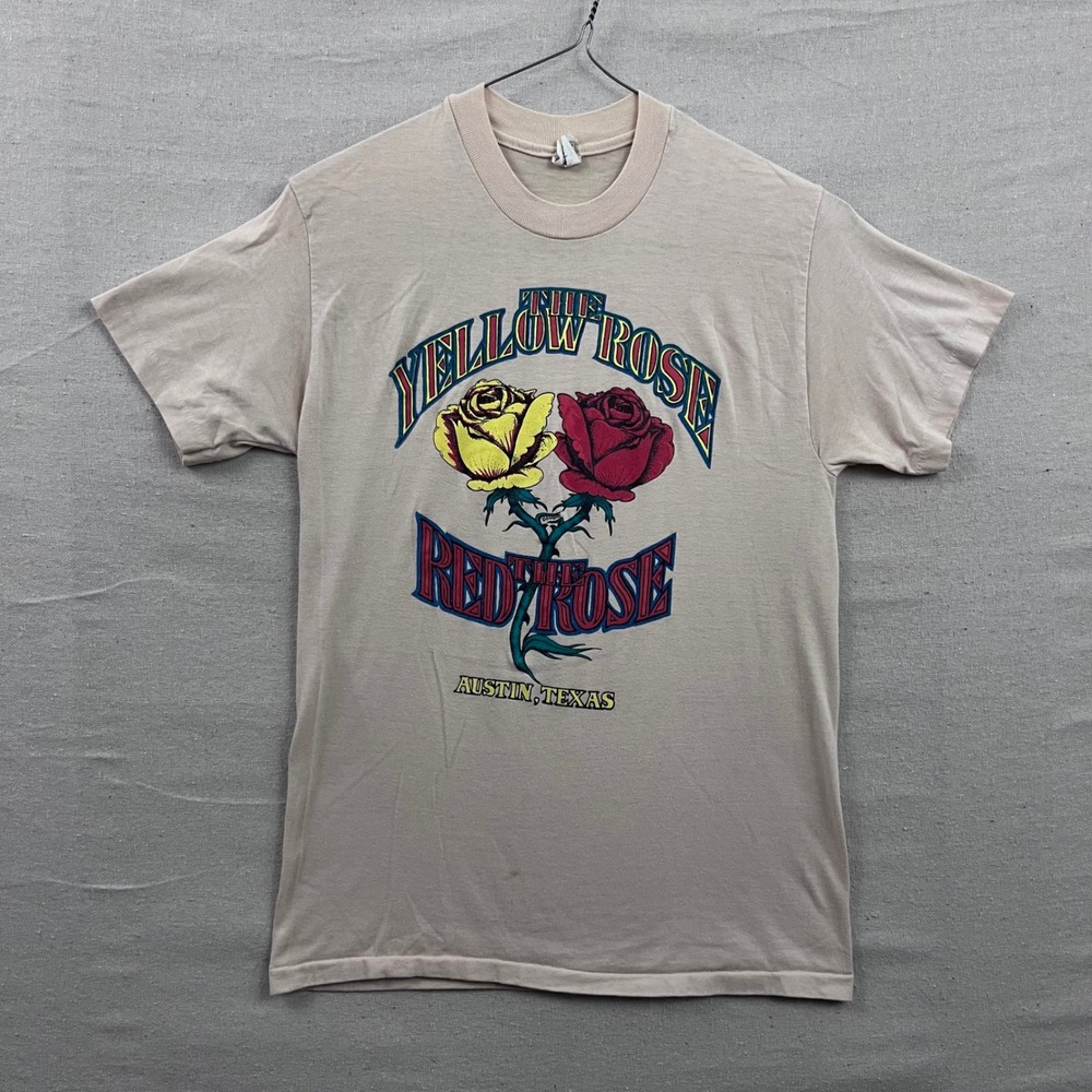 Stedman VTG 1981 Red Rose Yellow Rose T-Shirt L Tan Austin Texas Single Stitch